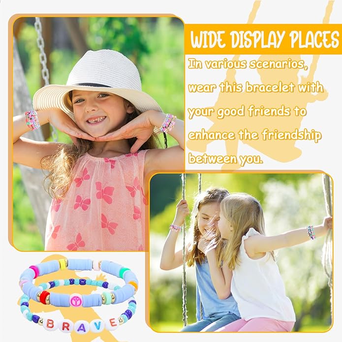 60 pcs Colorful Kids Friendship Bracelet Sets, Stackable Elastic Cute Beaded Bracelets Princess Pretend Play Bracelet Preppy Bracelets Bulk Set for Women Gift