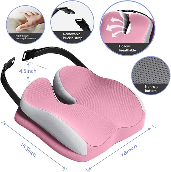 Seat Cushions for Office Chairs Wheelchair Cushion for Long Sitting Back Pain，Memory Foam Seat Car Computer Desk Chair Cushion，Coccyx Cushion for Tailbone Pain Relief Cushion Office Chair Butt Pillow