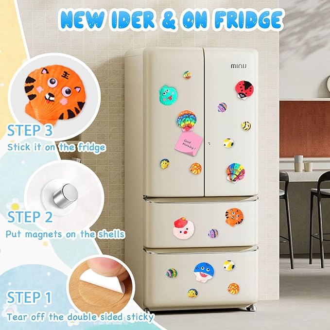 Kids Sea Shell Painting Kit, Arts & Crafts Gifts for Boys Girls, DIY Creative Activity Art Toys with Refrigerator Magnets, Kids Christmas Birthday Gifts Children Toys for Ages 5 6 7 8 9 10 Year Olds