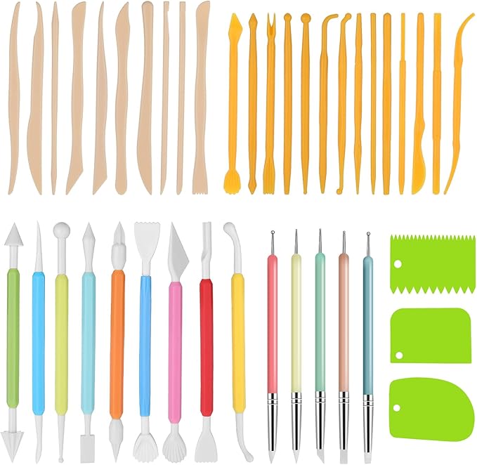 Aiyorse Clay Tools Kit, 40 PCS Polymer Clay Tools, Air Dry Clay Sculpting Tools, Pottery Tools Kit, for Kids, Adults, Pottery Craft, Dotting, Carving, Drawing, Molding, Modeling, Shaping