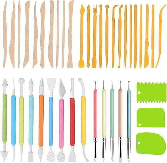 Aiyorse Clay Tools Kit, 40 PCS Polymer Clay Tools, Air Dry Clay Sculpting Tools, Pottery Tools Kit, for Kids, Adults, Pottery Craft, Dotting, Carving, Drawing, Molding, Modeling, Shaping