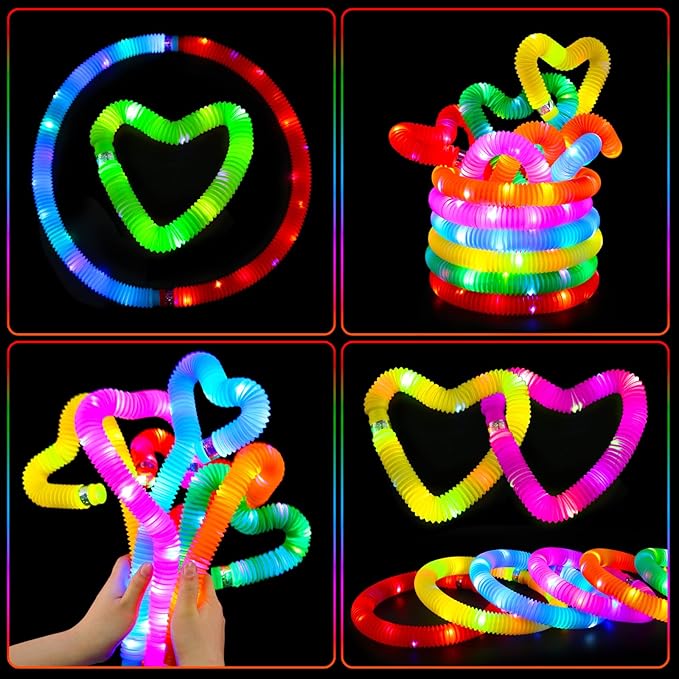 24 pcs Light Up Glow Sticks, LED Pop Tubes Party Favors for Kids 4-8 Glow in The Dark Party Supplies Fidget Toys Tubes for Halloween Birthday Gifts Xmas Stocking Goodie Bags Stuffers Wedding Decor