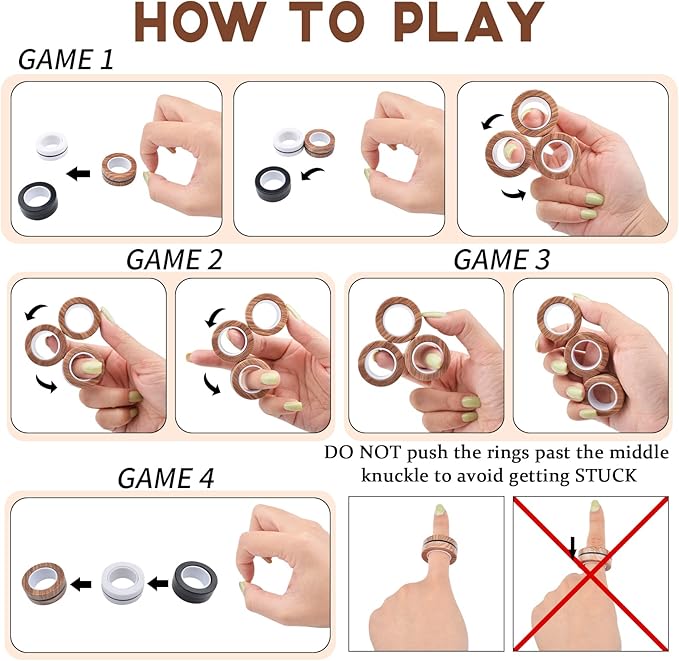 Cevioce 6 Pcs Magnetic Rings Fidget Toys for Teens,Adults & Kids Easter Basket Stuffers for Boys Girls ADHD Autism Anxiety,Coolest Finger Spinner Pack Gifts for 8 9 10 11 12+ Year Old Valentine's Day