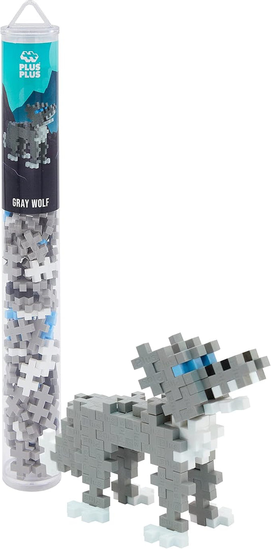 Plus Plus 3D Animal Figurine Building Block Set, 70 Mini Interlocking Puzzle Pieces, Fun Stem Toys for Kids - Wolf Mini Maker Tube