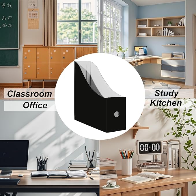 Limitliho 2 Pack Black Cardboard Magazine File Holder for Desktop, Book Bins for Classroom Library, Office or Home, Vertical Paper Boxes for Storage with Label(10.6" H x 10.2" L x 3.5" W in)