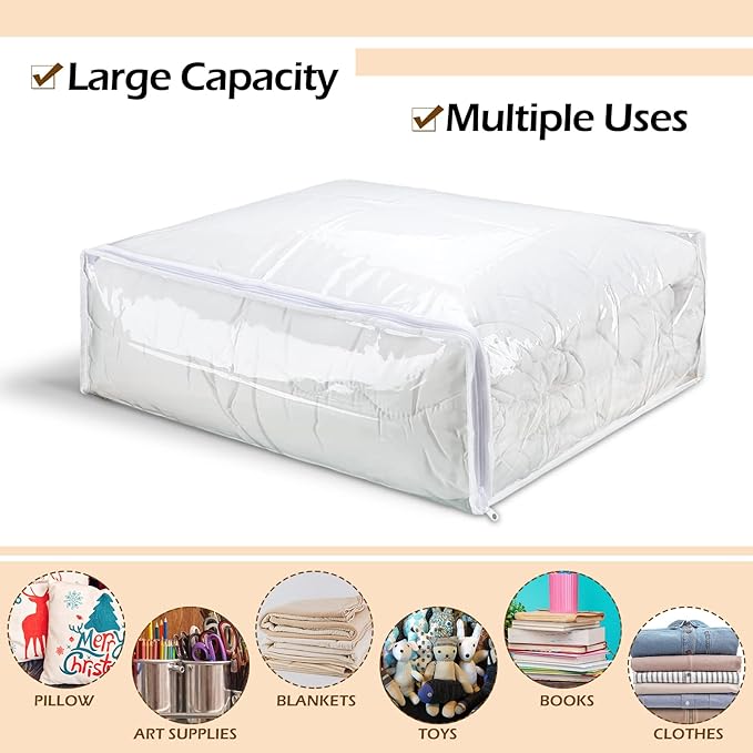6 Packs Clear Zippered Storage Bags Sweater Moth Bags Plastic Storage for Blankets Clothes Bed Sheet Organizer with Zipper for Closet Linen Sweater Bed Sheet Clothes Pillow(24 x 20 x 10 Inch)