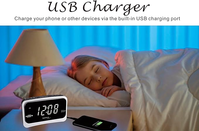 Alarm Clock Radio for Bedroom, 2 Alarms Big LED Display Plug in Simple Basic Digital FM Clock Radio with USB Charging Port, Adjustable Volume, Dimmable, Snooze for Deep Sleepers Kids
