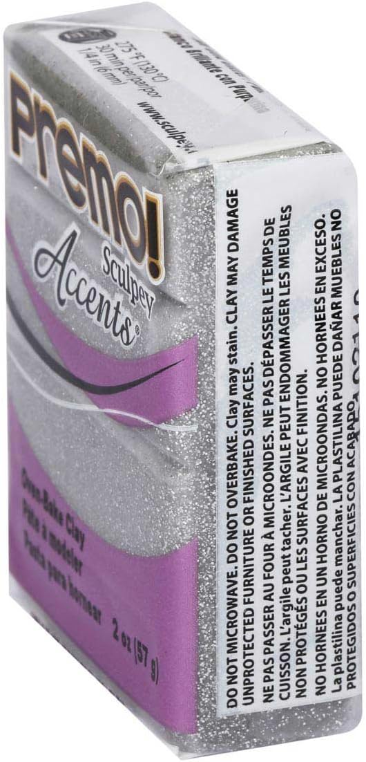 Sculpey Premo Polymer Oven-Bake Clay, White Gold Glitter, Non Toxic, 2 oz. bar, Great for jewelry making, holiday, DIY, mixed media and home décor projects