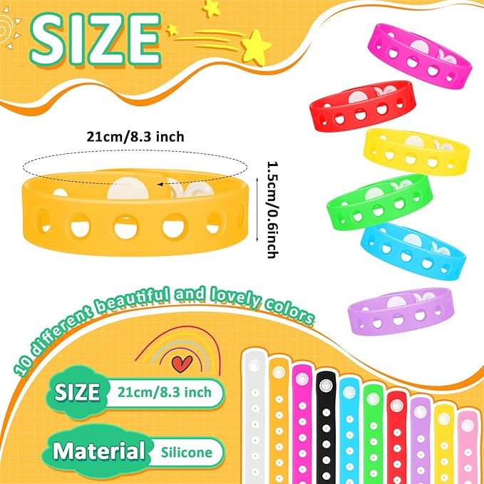 Henoyso 150 Pcs Silicone Shoe Silicone Wristbands Bulk Adjustable Silicone Wristbands 8.3 Inch Cute Colored Rubber Wristbands for Adult DIY Birthday Party Favors, 10 Colors