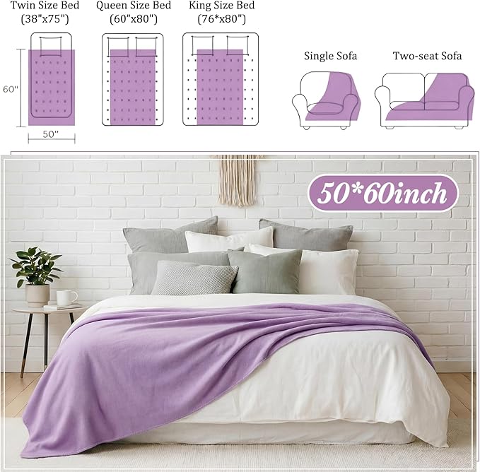 Kinlop Fleece Blanket Bulk 60 x 50 Inch Soft Lightweight Fleece Cozy Blanket Warm Throw Plush Pet Throw for Bed Couch Sofa Home Office Wedding Gifts Travel Camping (Purple,40 Packs)