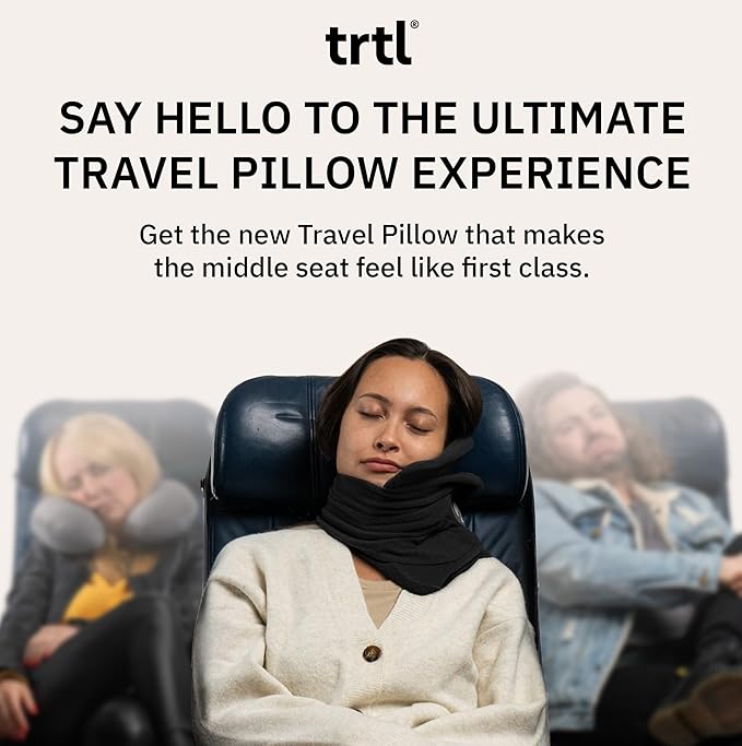 trtl Pillow - Scientifically Proven, Super Soft Neck Support Travel Pillow for Sleeping - Lightweight and Machine Washable - Ergonomic Design for Traveling on Airplanes, Cars, and Trains - Black