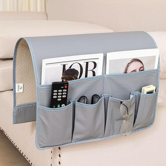 HAOMAIJIA Anti Slip Sofa Armrest Organizer Arm Chair Bedside Caddy Storage Organizer For Recliner Couch With 6 Pockets For Cell Phone Tv Remote Control (Light Gray, 31.89 inches × 18.5 inches)