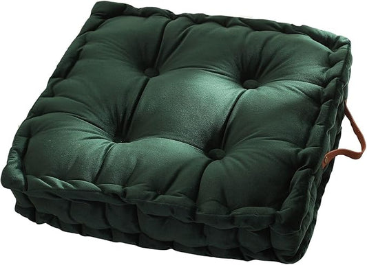 vctops Square Solid Color Velvet Seat Cushion with Handle Tufted Thicken Chair Pad Tatami Floor Pillow Cushion 16.5"x16.5"x4" Green