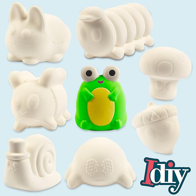 Idiy Party Craft Kit Jumbo Cute Critters Squishies (8 Garden Figures w 12 Fabric Paints)-White Kawaii Slow Rising Squishy Toys, Scented Stress Relief, Kids School, Birthday Activity Gift (4"-6")