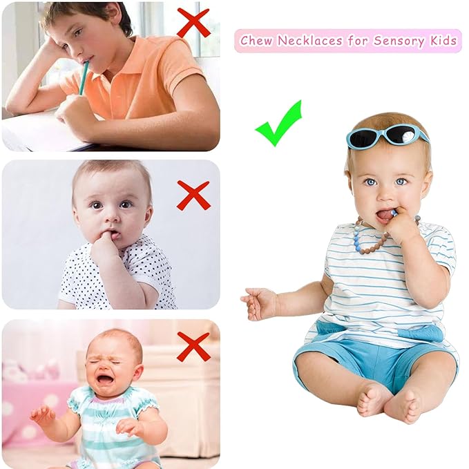 Teething Necklace for Baby,Chewing Necklace for Kids Sensory,Sensory Chew Necklaces for People with Autism, ADHD, and Fidgeting,Chew Necklaces for Sensory Kids,Teething Necklace for Mom