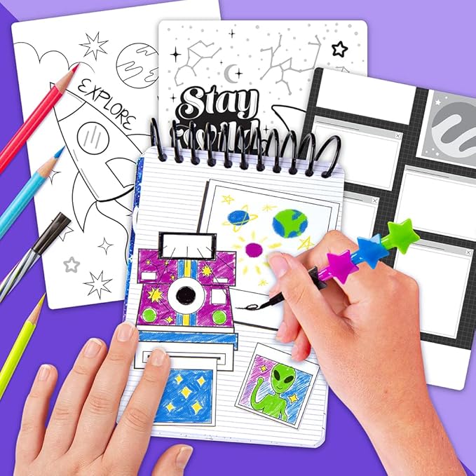 Fashion Angels Doodling Book Bundle for Kids, 3 Coloring Books with Over 300 Pages, Includes Stackable Crayon, Great for Road Trips, Sleepover, Plane Ride Activities, for Ages 6 and Up