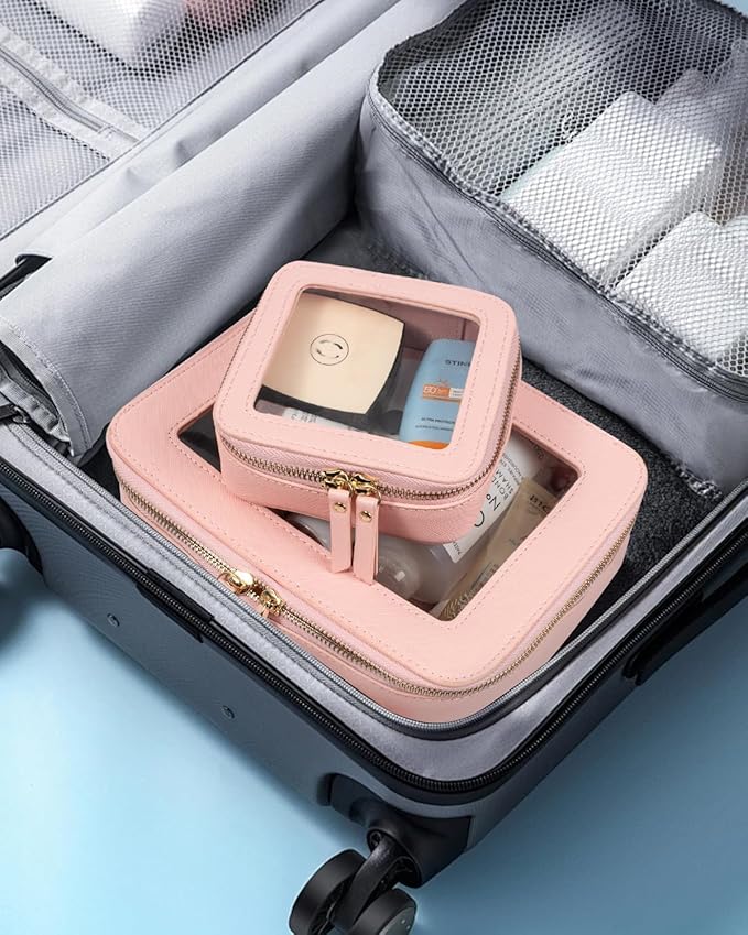 FFpaw Travel Clear Makeup Bag Set, TSA Approved Cosmetic Bag Case with Zipper Portable Makeup Pouch Toiletry Bag Women Traveling Cosmetic Organizer Storage Bag Car Organizer Car Essentials for Women