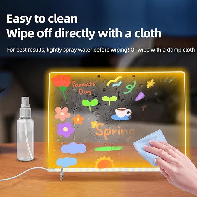 LED Note Board with 8 Colors 6 Modes -13.7"X10" Acrylic Dry Erase Board, Led Drawing Board Includes Adapter, 14 Markers, Tracing Paper, Sketching Gifts for Kids/Girls/Teens