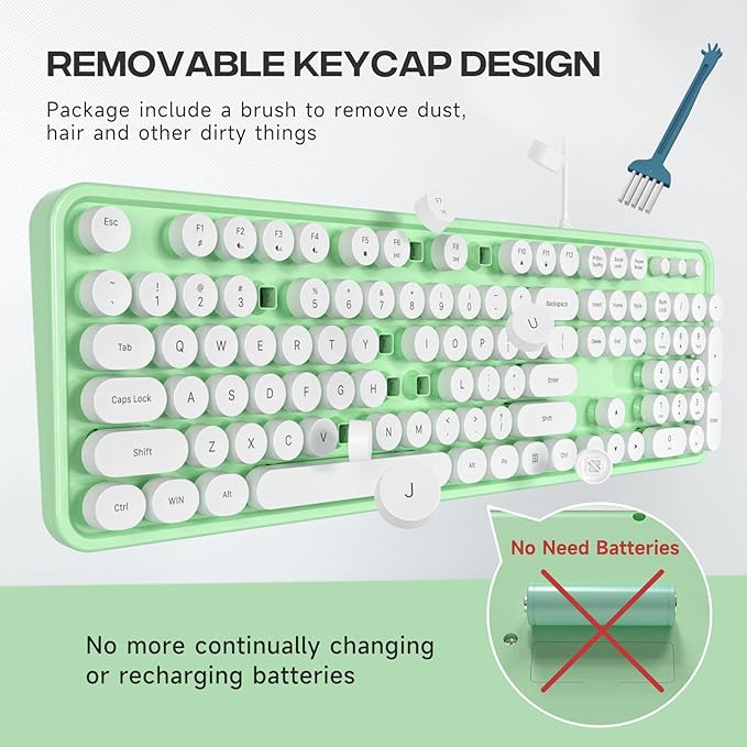 Computer Keyboard Wired, Plug Play USB Keyboard with Large Number Pad, Caps Indicators, Foldable Stands, Full Size Keyboard for Windows PC Laptop (Green-White)