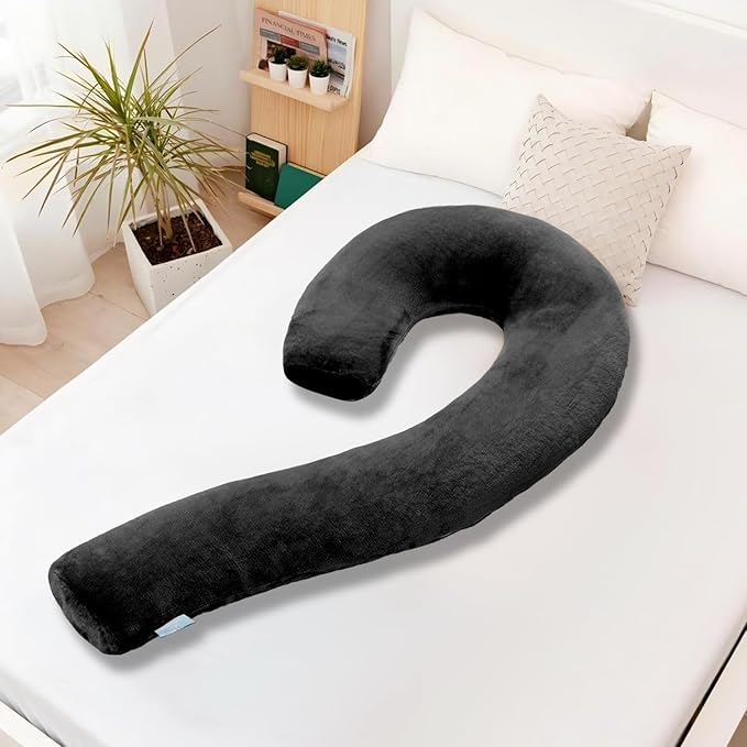 Body Pillow for Adults - Soft Long Bed Pillows Insert for Sleeping - Shredded Memory Foam and Removable Washable Cover - Swan Shaped Side Sleeper Pregnancy Pillow 49 Inch (Black)