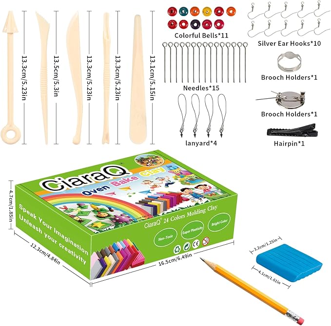 CiaraQ Polymer Clay-Oven Baked Modeling Clay with Sculpting Tools, 24 Colors, 1.2 lbs, Great for Children and Artists.