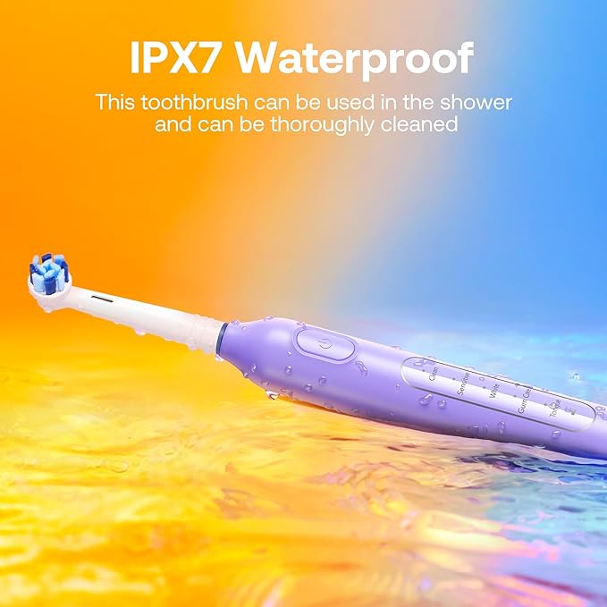 Bitvae R1 Rotating Electric Toothbrush with 8 Brush Heads for Adults and Kids, 60-Day Battery Life, 5 Modes Rechargeable Power Toothbrush with 2-Minute Smart Timer, Purple