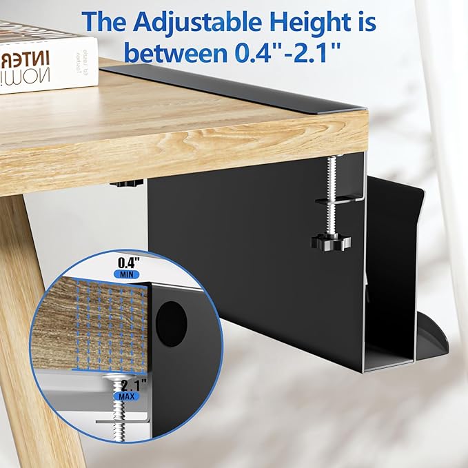 Litwaro Desk Side Storage Organizer, No Drill Laptop Holder Clamp on Desk Shelf with Magnetic Pen Holder, Hanging Organizer Fits Flat Edge Desks 0.4" to 2.1" (Black)