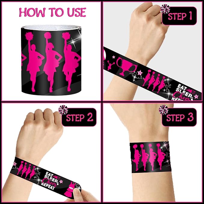 48PCS Cheerleading Slap Bracelets Sport Decor and Party Favors, Perfect for Cheerleading Birthday Decorations and Goodie Bags for Girls and Women