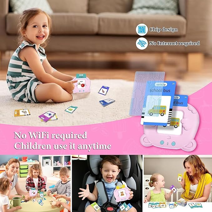 RT&BS Talking Flash Cards for Toddlers, Montessori Toys Flash Cards, Speech Therapy Toys, Gift for Kids Children, 224 Sight Words Pink