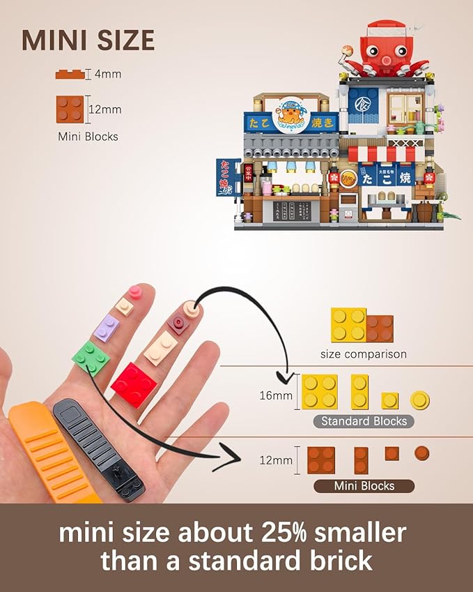 Japanese City Street View Takoyaki Shop, MOC Creative Building Blocks House Set, Simulation Architecture Construction Toy, Gifts Idea for Kids Adults (Mini Blocks 722 pcs)