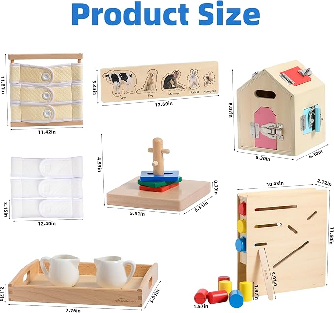 Adena Montessori Play Kit for 19-21 Months Baby,7 in 1 Learning Educational Toys for Toddler,Include Matching and Sliding Cylinder Chute,Dressing Frame and More,Christmas Birthday Gift for Boys Girl