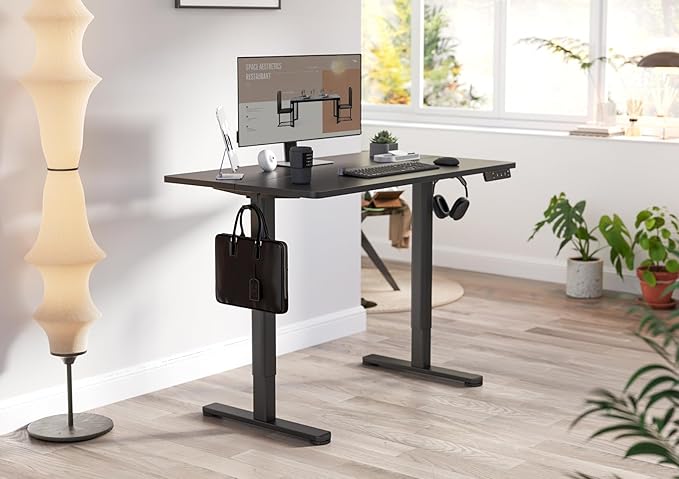 YDN Electric Standing Desk Adjustable Height, 55 x 24 Inches Stand up Desk with Cable Management, Home Office Desks with Splice Board & Black Frame, Black Top