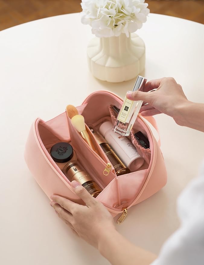 Yarnic Travel Makeup Bag Cosmetic Bag, Large Capacity Toiletry Bag for Women, Portable Pouch CuteMake Up Organizer with Divider and Handle, Neoprene