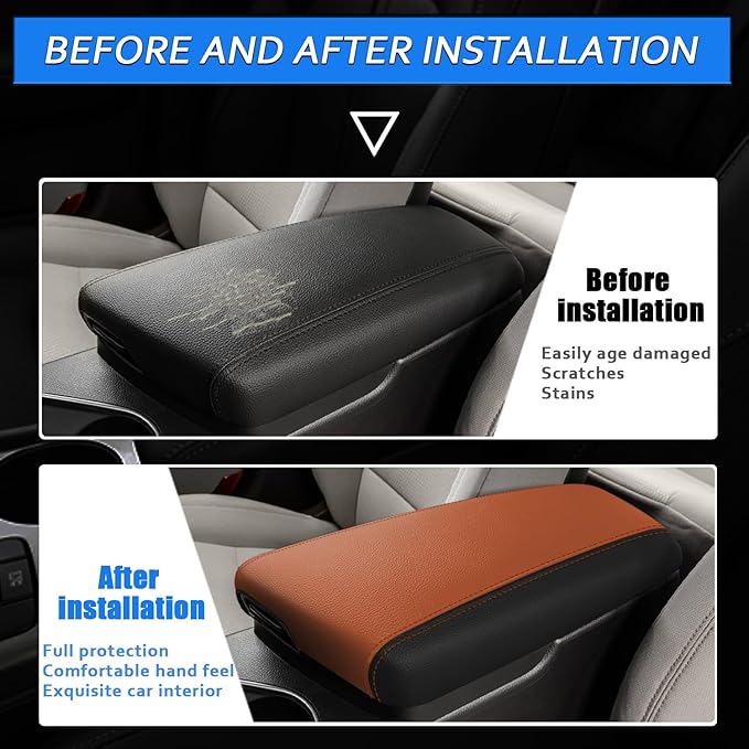 XYHGM Car Center Console Armrest Cover for Kia Optima 2011 2012 2013 2014 2015 Leather Anti-Scratch Central Arm Rest Box Lid Seat Cover Protector Cushion Saver Interior Accessories(Brown with Black)