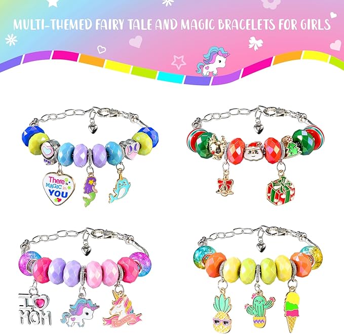 BDBKYWY Girls Charm Bracelet Making Kit - Kids Unicorn Jewelry Supplies Make Set DIY Art Craft Set Birthday Gifts for 3 4 5 6 7 8 Year Old Girl Toys Age 6-8