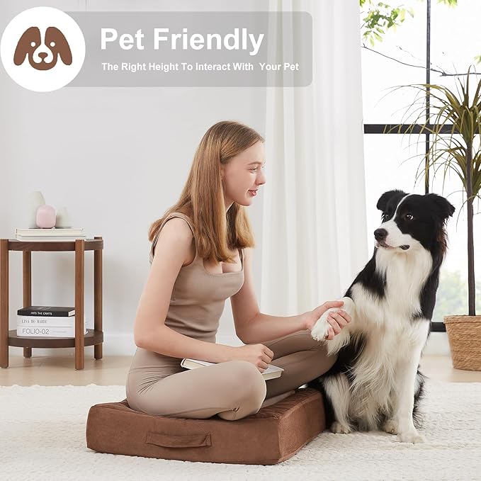 22 inches Floor Pillow for Adults - Large Meditation Cushion with Thick Foam & Soft Tufted Cover - Premium Outdoor Square Floor Cushion Seat - Yoga Pillows for Sitting On Floor - Coffee