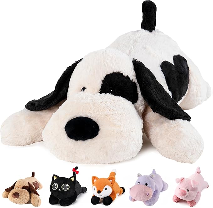 meowtastic Black & White Dog Weighted Stuffed Animals - 22 Inch 4.5 Pounds Weighted Plush Dog Stuffed Animals - Big Stuffed Dog Plush Pillow - Cute Plush Toys Gifts for Kids & Adults (22" 4.5 lbs)