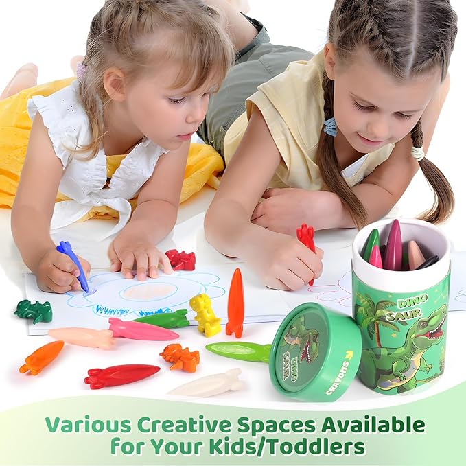 DreamCandy Rocket and Dinosaur-Shaped Crayons,36PCS Non Toxic Washable Toddler Crayons for Kids and Toddlers,Art Supplies Drawing Coloring Crayon Set,Gift for Boys and Girls,Back to School