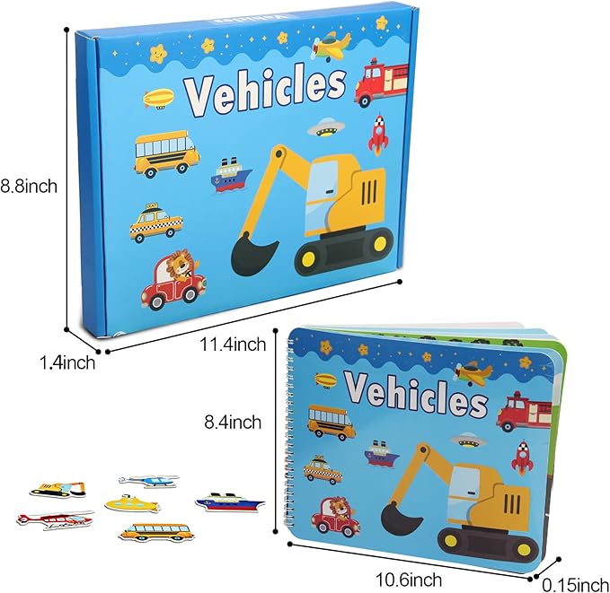 Preschool Montessori Toys for Toddlers, Vehicle Busy Book Learning Toys for Kids Toddlers Preschool Learning Activities, Autism Sensory Educational Toys for Boys & Girls Christmas Birthday Gifts