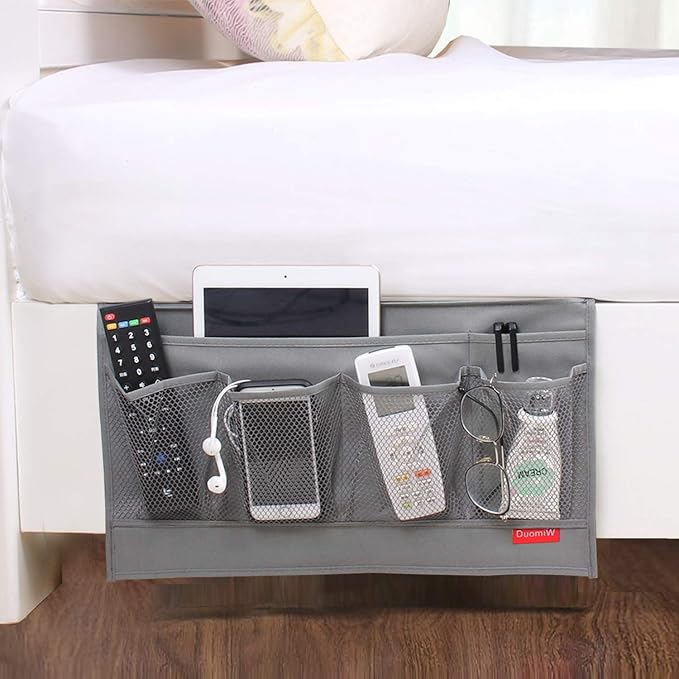 6 Pockets Bedside Storage Organizer, Bedside Caddy, Table Cabinet Storage Organizer, TV Remote Control, Phones, Magazines, Tablets, Accessories (Light Grey)
