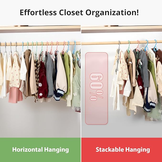 80 Pack Baby Closet Hangers Kids Clothes Hangers Adjustable (Mix Colors) with Windproof Buckles, Extendable 11"-14" Baby Hangers for Kids Child Newborn Toddler Stackable & Space-Saving