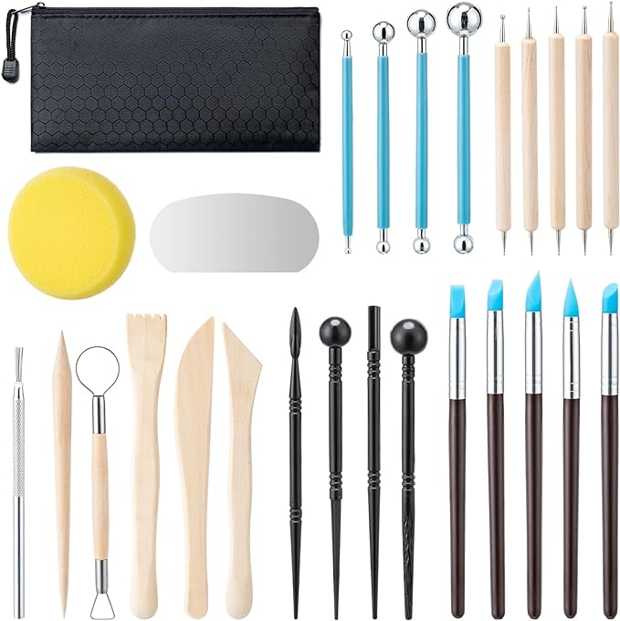 Amrules Clay Tools Kit, 27 PCS Pottery Tools, Practical Polymer Clay Sculpting Tools Kit, Air Dry Clay Tools Set for Kids, Adults, Pottery Craft, Dotting, Carving, Drawing, Molding, Modeling, Shaping