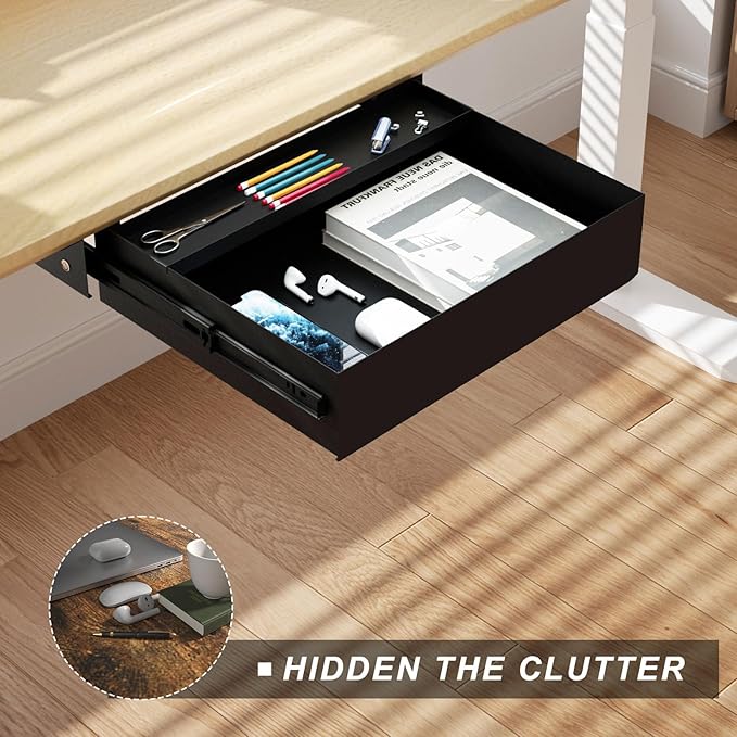 Under Desk Drawer(15.2''x10''x4'') with Sliding Pencil Tray, Desk Mounted Sliding Pull-out Drawer for Office Desk Drawer Attachment, Extra Storage Organizer for Sit Stand Workstation