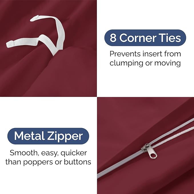 CGK Unlimited Duvet Cover Queen Size Set - Extra Soft Queen Size Duvet Cover 90 x 90 with 2 Pillow Shams - Hotel Quality w/Zipper Closures & Ties - Bedding and Bed Linens Set (Burgundy)