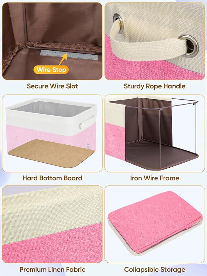 BALEINE 1 Pack Fabric Storage Bins for Shelves, Linen Storage Baskets for Organizing, Decorative Closet Bins for Clothes, Home (Pink, 17''x13''x10.5'')