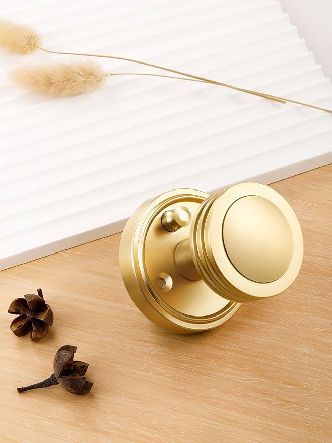 4 Pack Gold Door Knob Privacy Door Knobs Satin Brass Door Handle Interior Brushed Gold Door Knobs with Lock for Bedroom and Bathroom Zinc Alloy