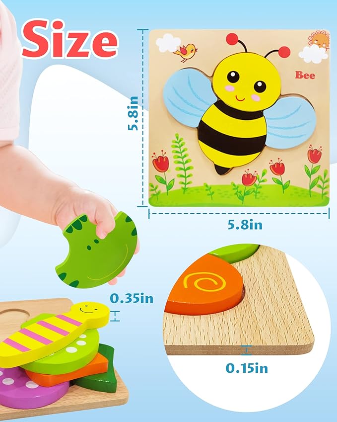 Bekayshad Wooden Puzzles Toddler Toys Gifts for 1 2 3 Year Old Boys Girls, 4 Pack Animal Jigsaw Puzzles Montessori Toys, Learning Educational Christmas Birthday Gifts for Girls Boys Ages 1-3