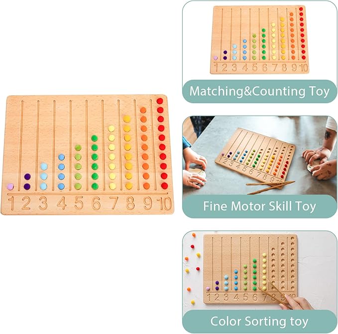 ibwaae Wooden Number Tracing Board Set Beads Counting Game Preschool Math Game Color Sorting Toys for Kids Fine Motor Skill Montessori Toys for Toddler(Peg Board)