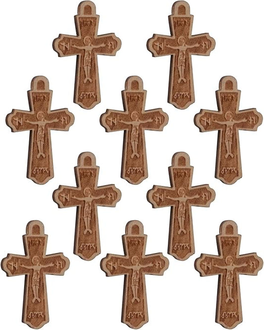 COTTVOTT Wooden Christian Jesus Cross/Orthodox Crucifix Charms Pendants for Rosary Necklace, DIY Jewelry Making Accessories Parts