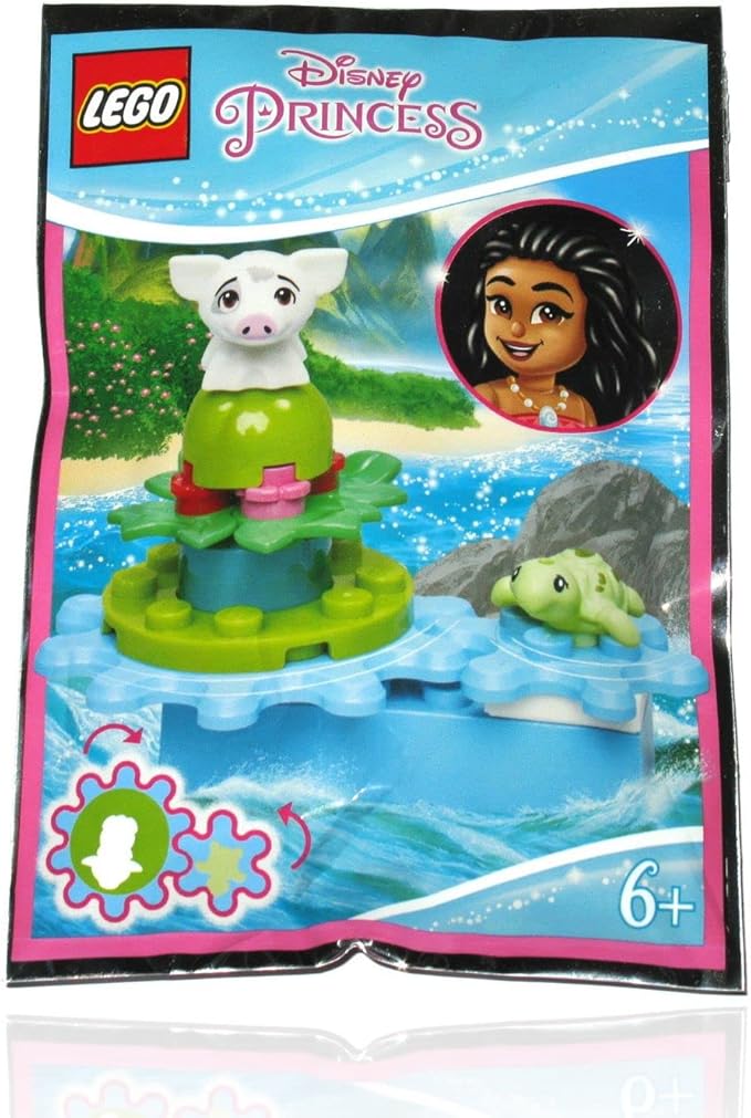 LEGO Disney Princess Moana MiniFigure - Dancing Pua The Pig and Baby Turtle on Spinning Flower Bed Foil pack